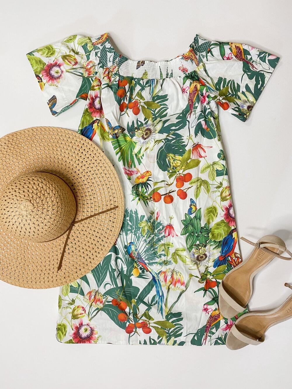 J. Crew tropical off shoulder dress